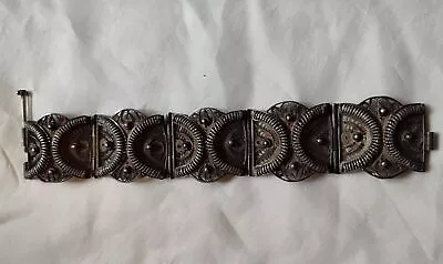 Antique Vintage Filigree Metal Ethnic Panel Bracelet ~ Slide Pin Closure  • $19.99