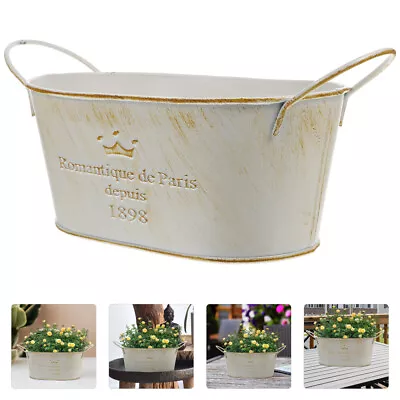 Metal Tin Planter Oval Shabby Chic Planter Pot Large Outdoor Pots • $10.96