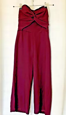 NEW With Tags Miss Selfridge Strapless Boned Jumpsuit Crop Leg Burgundy Size 8 • £18