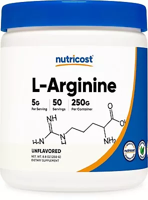 Nutricost L-Arginine (250 Grams) - Pure L-Arginine Powder - 5000mg Per Serving • $14.98