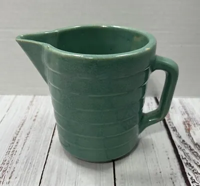 Vintage Monmouth USA Pottery Small Green Pitcher Ribbed Farmhouse READ • $21.84