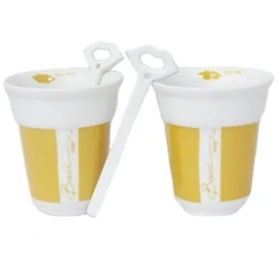 Un Mondo Di Baci Set Of 2 Cappuccino Cups And Spoons By Baci Milano Yellow • £20.75