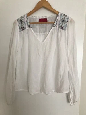 $24 • Buy Tigerlily White Embroidered Long Sleeve Top Boho Size 12