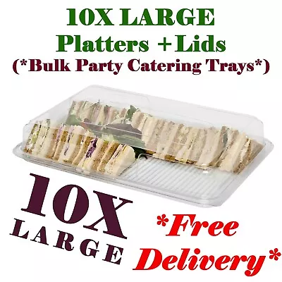£28.99 • Buy 10X Large Clear Plastic Sandwich Trays + Lids Party Platters For Catering Buffet
