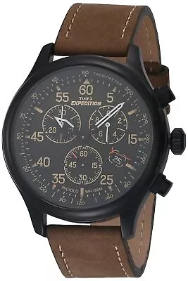 Timex Men's Expedition Field Chrono 43mm Watch - Brown Strap Black Dial Silve... • $38.99
