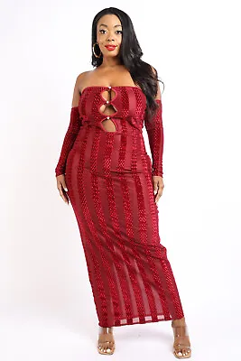 $24.99 • Buy Women's Casual Long Sleeve Striped Velvet Off Shoulder Dress Plus Size Curvy