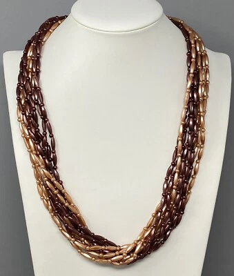 £10.67 • Buy VINTAGE Hong Kong Brown/Champagne Beaded Necklace Multistrand Filigree End 25 