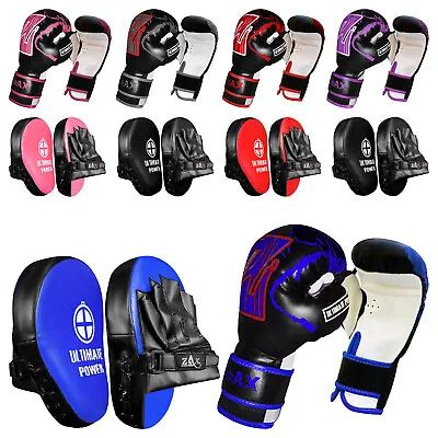 Junior Kids Boxing Gloves  & Focus Pads Set Sparring Training Punch Bag 468 OZ • £25.64