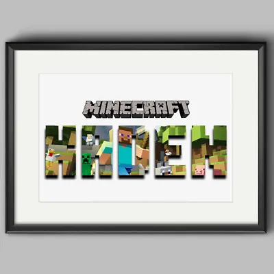 Minecraft Poster - Personalised Kids Bedroom Print Gift Wall Art A4 & A3 • £5.99