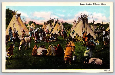 Postcard Osage Indian Village Horse Tepee Oklahoma H12 • $4.75