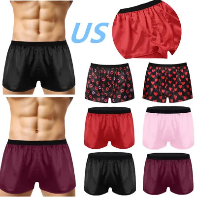 US Mens Silky Satin Boxer Briefs Shorts Elastic Waist Pyjamas Bottom Short Pants • $9.19