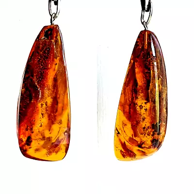 3.5   Vintage Sterling Silver Baltic Amber Tear Drop LOTS INCLUSIONS Pendant 20g • $169.57