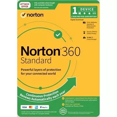 Norton 360 Standard 10GB AU 1 User 1 Device  ESD Version - Keys Via Email • $18.37