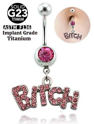 BITCH Belly Peircing Bar Pink Crystal Navel Barbell Body Jewellery Stud Titanium • $7.99