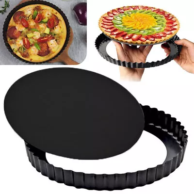 Round  9 Inch Tart Pan Baking Flan Quiche Tin Fluted Removable Bottom Non-Stick • £7.62