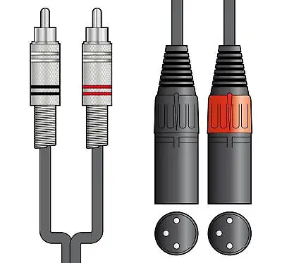 Chord 2 X Male XLR To 2 X RCA Phono Plug Twin Lead / Audio Signal Patch Cable • £6.52