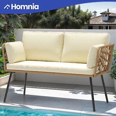 Outdoor Beige Loveseat Comfortable Soft Sofa All Weather Patio Furniture Balcony • $145.73