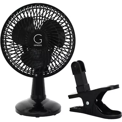 Genesis 6-Inch Clip Convertible Table-Top Clip Fan Two Quiet Speeds Ideal Black • $16.40