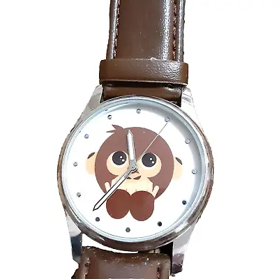 Fun Monkey? Bear? Wide Face Wristwatch Brown Band Stainless Steel Back • $7