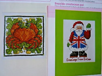 8328]X Stitch Chart-Mixed Lot Crab Santa & Union Jack Pig On Wall Get Well Wish • £1.40