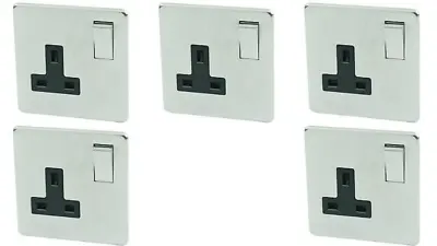 5 X Crabtree 7314/SC Platinum 1 Gang 13A Switch Socket Satin Chrome/Black Insert • £65.80