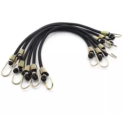 6-Pack Mini Bungee Cords With Hooks 10 Inch Black Elastic Rope Rubber Strap • $10.18