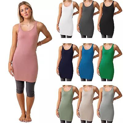 Ladies Vest Top Long Line Top Soft Cotton Rich Elastane Stretch Size 8-22 • £6.99