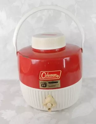 Vtg Coleman Water Jug Cooler Red Metal 1 Gallon Thermos Camping Phillips 66 6/87 • $15.99