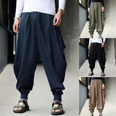 $30.77 • Buy Mens Wide Leg Harem Pants Casual Baggy Hippie Ali Baba Trousers Jogging Bottoms