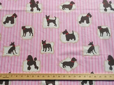 Flannel Fabric Kaufman Dachshund Poodle Schnauzer Dogs Medallion Pink Stripe 1YD • $8.99