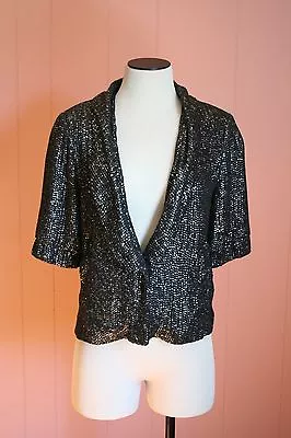 JCrew Moonbeam Sequined Blazer 2 XS Dark Pewter *sample* Short Sleeve $495 Msrp • $179.95