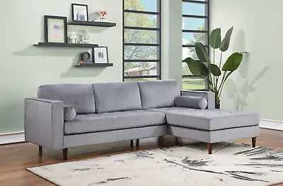 NEW Gray Velvet Sectional 2 Toss Pillows Modern Mid-Century Living Room Set • $1099.99