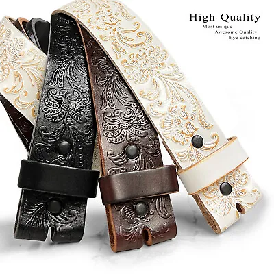 Genuine Full Grain Western Floral Engraved Tooled Leather Belt Strap With Snaps • $24.95