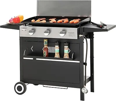 33000 BTU Propane Gas Grill Removable  Flat Griddle Outdoor BBQ Grill W/3-Burner • $215.99