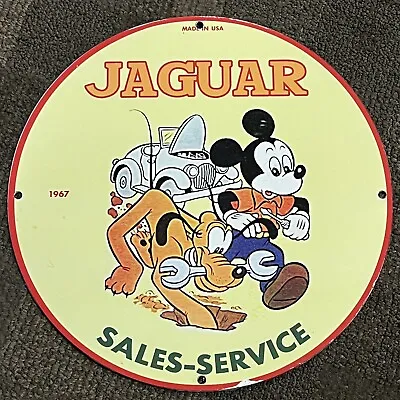 Vintage Jaguar Porcelain Sign Disney Auto Dealer Sports Car Sales Repair Service • $109.97