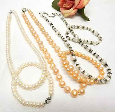 Genuine Pearl & Crystal Bead Necklace & Bracelet Sets - Vintage To Now • $10.50