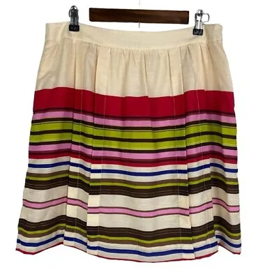 Ann Taylor Loft Striped Pleated Skirt Women's 10 Hidden Side Zip Lined • $17.97
