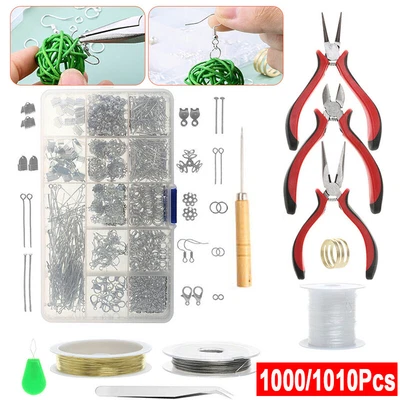£4.99 • Buy Jewellery Necklace Making Findings Kit DIY Wire Pliers Set Starter Repair Tool -