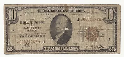 1929 $10 Bill National Currency STAR Banknote Kansas City MO FREE S/H 265-KNNM • $263.33
