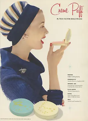 1956 MAX FACTOR HOLLYWOOD Creme Puff Powder Make-Up Vintage Print Ad • $14.50