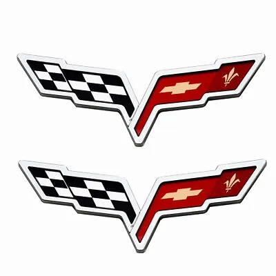 Pair Fits 2005-2013 Corvette C6 Emblem Front Rear Cross Flag Badge Chrome • $30