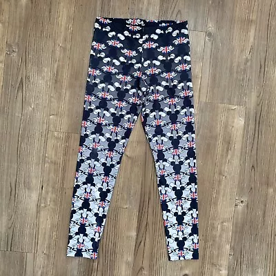 Disney - Womens Leggings Mickey Mouse Union Jack Ombre Black White - Size Medium • £13.45