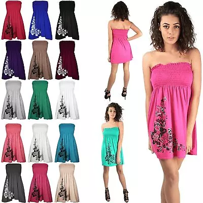 Women Diamantes Floral Rose Ladies Shering Swing Bandeau Boobtube Mini Dress Top • $8.83