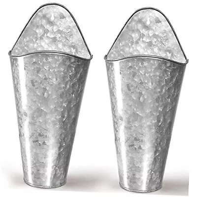  Galvanized Wall Planters - Two (2) Large Premium. Farmhouse Metal Hanging  • $50.41