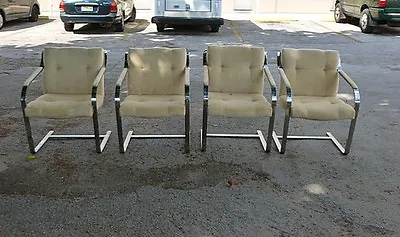 4 70's Heavy Thick Chromed Steel Brueton Designer Arm Chairs • $1200