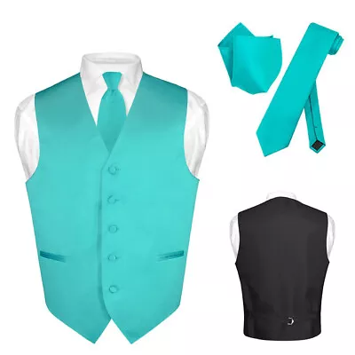 Men's Dress Vest NeckTie Hanky TEAL Green Color Neck Tie Set For Suit TUXEDO 4XL • $24.95