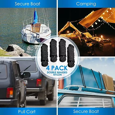 $35.99 • Buy 4 Pack Of Double Braided Nylon Dock Lines 20ft 1/2  Marine Boat Mooring Rope