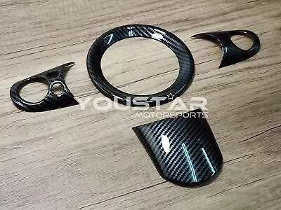 USA STOCK SET X4 CARBON LOOK MULTI+R/T STEERING WHEEL TRIMS For MINI R50 R52 R53 • $69