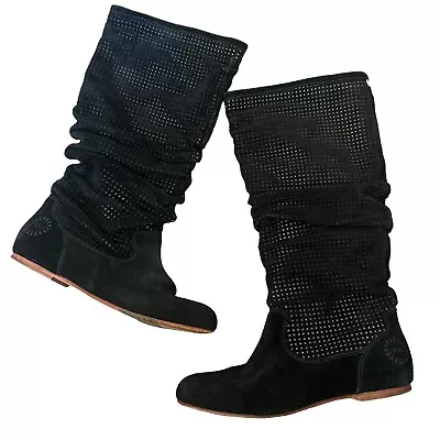 Ugg Abilene Slouch Boots Perforated Black Suede Size 7 • $34.39