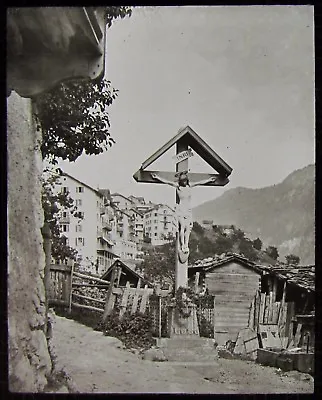 Glass Magic Lantern Slide THE CRUCIFIX AT FINHAUT C1920 PHOTO SWITZERLAND  • £15